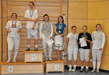 Siegerehrung, von links: Franziska Fichtinger, Eva Hampel, Katharina Fichtinger, Rosa Hinzpeter, Paulina Zibert, Antonia Zibert, Pia Fichtinger.